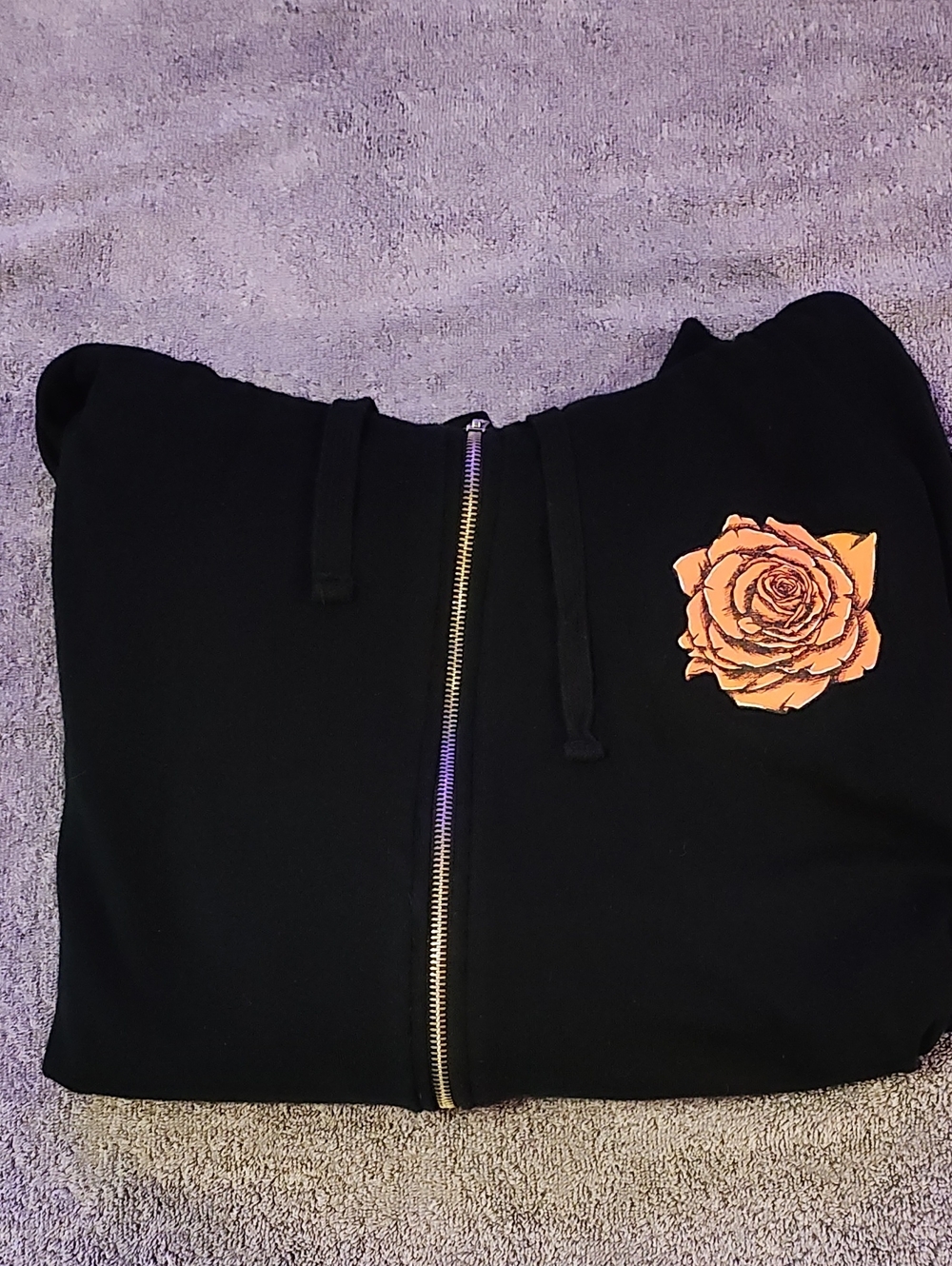 torrid Black Zip Up Hoodie with Orange Rose Accent And Day Of Dead Back.